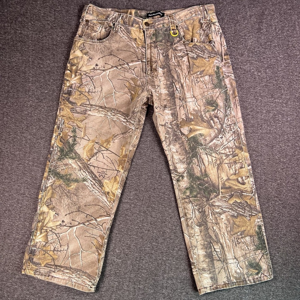 RealTree Jeans Mens Green Camo Hunting Hiking Cotton Denim Outdoors Fit36x26.5‎